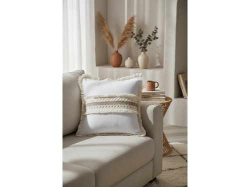 Beyaz Kalın Dantel Kırlent Kırlent Kılıfı 43 X 43