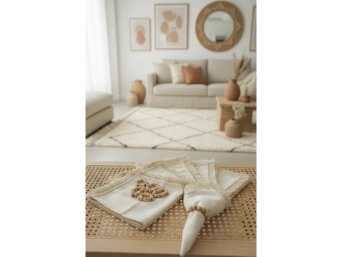 Organik Ham Keten Pasalı Saçaklı 6lı Ahsap Toka Hediyeli 40 X 40 Peçete Takımı