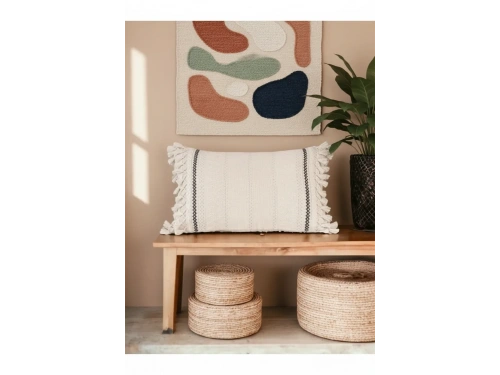 Özel Tasarım Runner Dantelli Keten Krem Kırlent Kılıfı 35x55