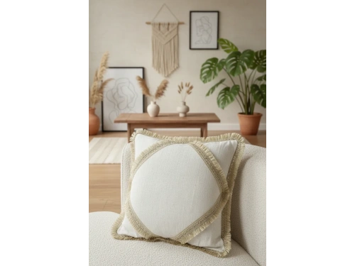 Özel Tasarım Tekli Keten Krem Kırlent Kılıfı