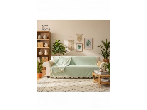 Premium Keten Adaçayı Ponponlu Koltuk Örtüsü (170 x 220)