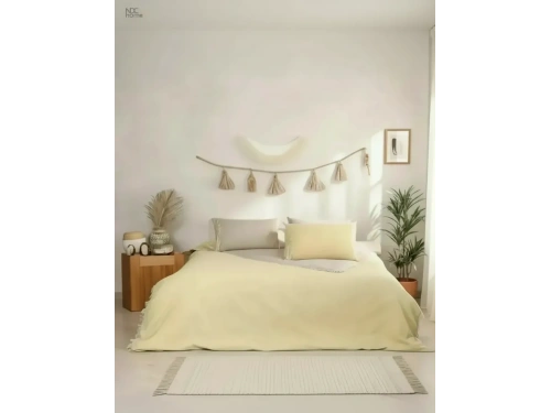 Ham Sarı Çift Taraflı Battal Boy Nevresim Seti