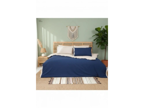 Ham Lacivert Çift Taraflı Battal Boy Nevresim Seti