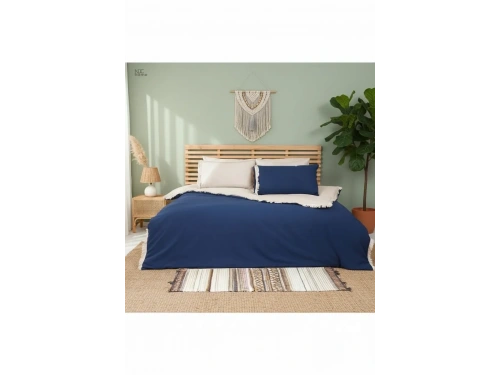 Ham Lacivert Çift Taraflı Çift Kişilik Nevresim Seti