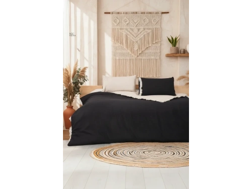 Ham Siyah Çift Taraflı Tek Kişilik Nevresim Seti