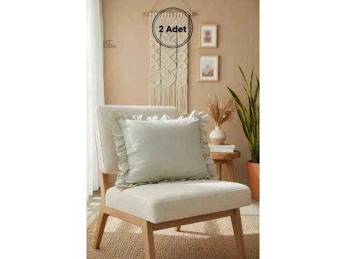 Ham Keten Krem Fırfırlı Kırlent 2 Adet Kırlent Kılıfı (43 x 43 )