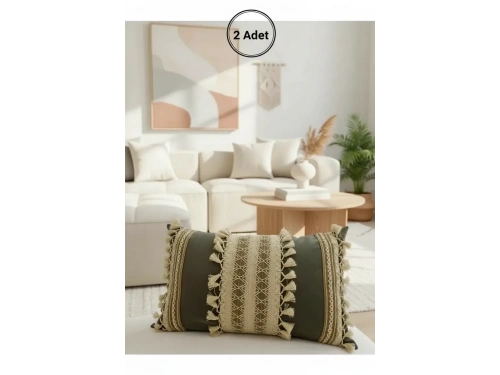 Mat Gri Kahverengi Dantelli Kırlent 2 Adet Kırlent Kılıfı (35 x 55)