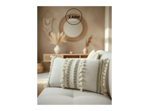 Özel Tasarım Kahverengi Dantelli Krem Kırlent 2 Adet Kırlent Kılıfı [35x55]