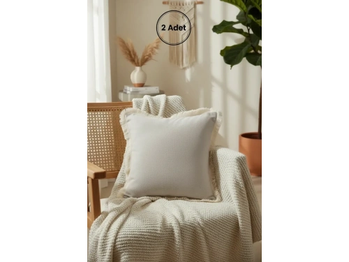 Bej Püsküllü Kırlent 2 Adet Kırlent Kılıfı 43 X 43