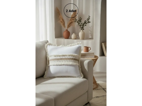 Beyaz Kalın Dantel Kırlent 2 Adet Kırlent Kılıfı 43 X 43