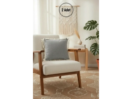 Gri Antrasit Ponponlu Kırlent 2 Adet Kırlent Kılıfı (43 x 43)