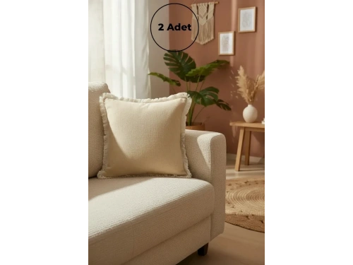 Sarı Püsküllü Kırlent 2 Adet Kırlent Kılıfı (43 x 43)