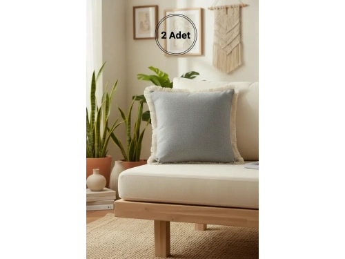 Gri Püsküllü Kırlent 2 Adet Kırlent Kılıfı 43 X 43
