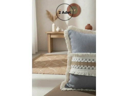 Gri Antrasit Kalın Dantel Kırlent 2 Adet Kırlent Kılıfı (43 x 43)