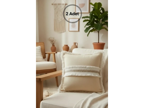 Sarı Keten Jüt Dantelli Kırlent 2 Adet Kırlent Kılıfı