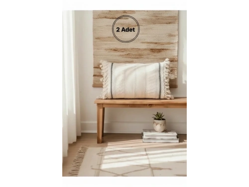 Özel Tasarım Runner Dantelli Keten Krem Kırlent 2 Adet Kırlent Kılıfı (35x55)