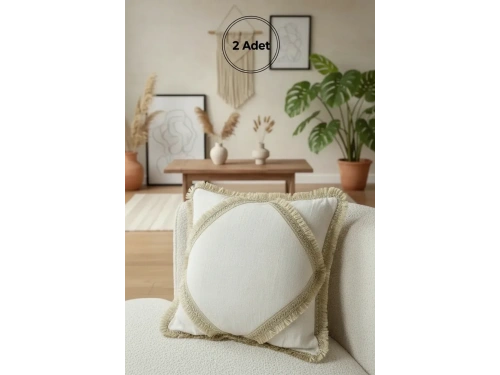 Özel Tasarım Keten Krem Kırlent 2 Adet Kırlent Kılıfı