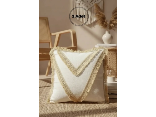 Özel Tasarım Keten Krem Kırlent 2 Adet Kırlent Kılıfı (43 x 43)