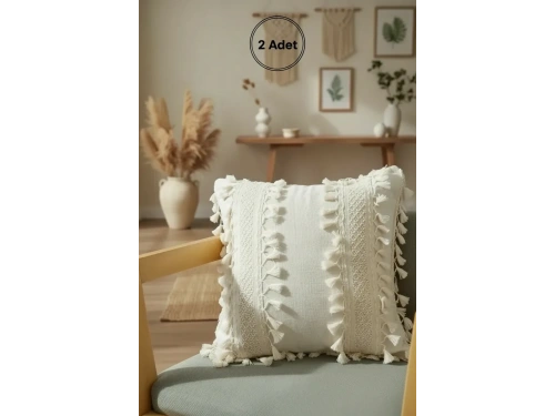 Özel Tasarım Ham Kalın Dantelli Keten Kırlent 2 Adet Kırlent Kılıfı (43 x 43)