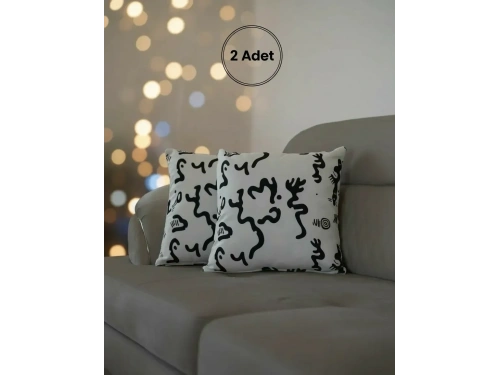 Soyut Desenli Dekoratif Kırlent  2 Adet Kırlent Kılıfı– Siyah Beyaz Modern Tasarım 45 x 45 cm