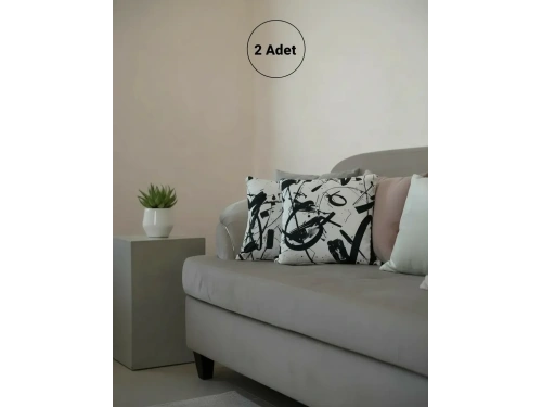 Soyut Desenli Modern Dekoratif Kırlent 2 Adet Kırlent Kılıf – Siyah Beyaz Dijital Baskı 45 x 45 cm