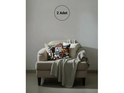 Renkli Soyut Desenli Dekoratif Kırlent 2 Adet Kırlent Kılıfı – Modern Geometrik Tasarım 45 x 45 cm