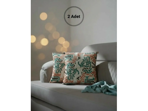 Modern Desenli Dekoratif Kırlent 2 Adet Kırlent Kılıfı – Çift Taraflı Dijital Baskı 45 x 45 cm