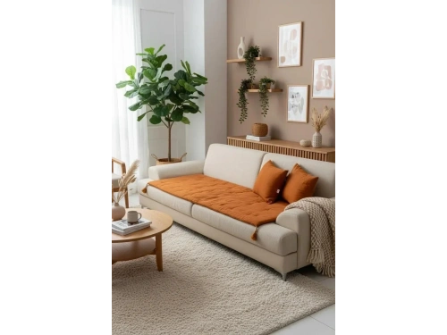 Tarçın Piremium Keten Evcil Hayvan Dostu Keten Koltuk Pedi / Şilte [Kırlentli] (80X180)