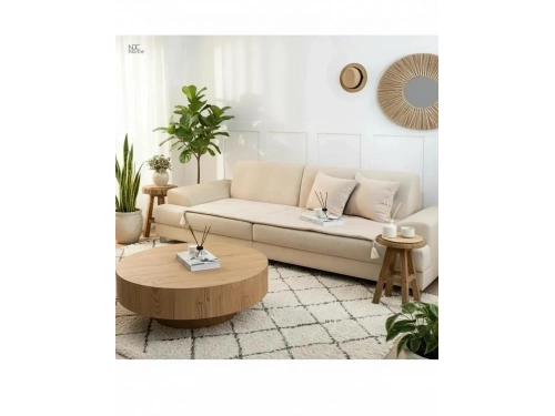 Krem Piremium Keten Evcil Hayvan Dostu Keten Koltuk Pedi / Şilte [Kırlentli] (80X180)