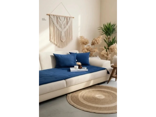 Lacivert Piremium Keten Evcil Hayvan Dostu Keten Koltuk Pedi / Şilte [Kırlentli] (80X180)