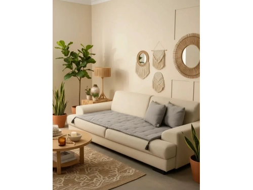 Antrasit Piremium Keten Evcil Hayvan Dostu Keten Koltuk Pedi / Şilte [Kırlentli]