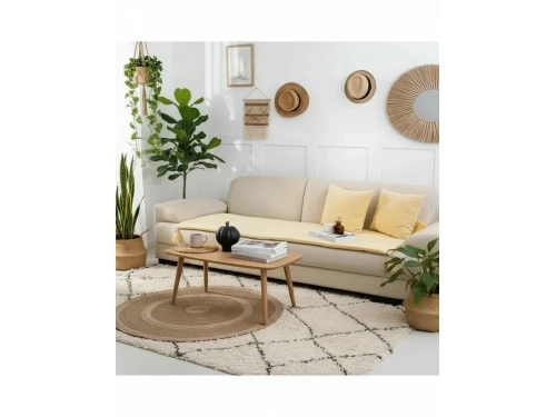 Sarı Piremium Keten Evcil Hayvan Dostu Keten Koltuk Pedi / Şilte [Kırlentli] (80X180)