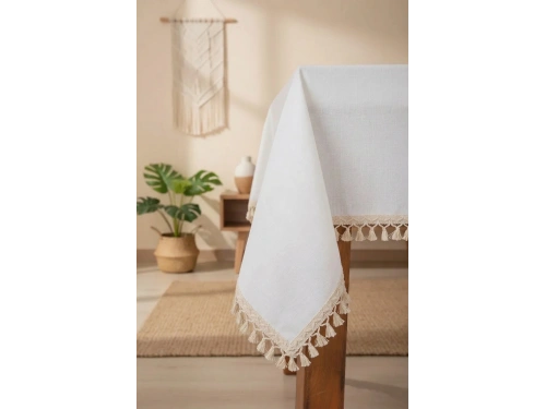 Organik Ham Keten Ham Ponponlu Masa Örtüsü