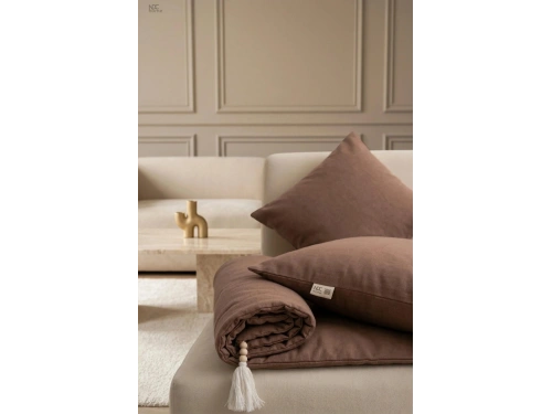 Luxury Keten Koltuk Pedi / Şiltesi [Kırlentli] - Kahverengi