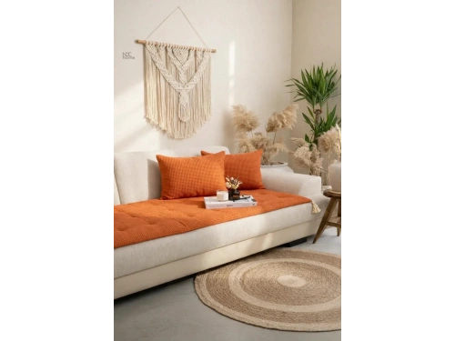 Waffle Dokuma Koltuk Pedi / Şiltesi [Kırlentli] - Tarçın