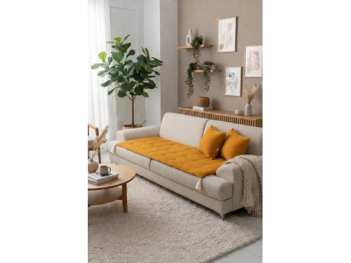 Waffle Dokuma Koltuk Pedi / Şiltesi [Kırlentli] - Hardal