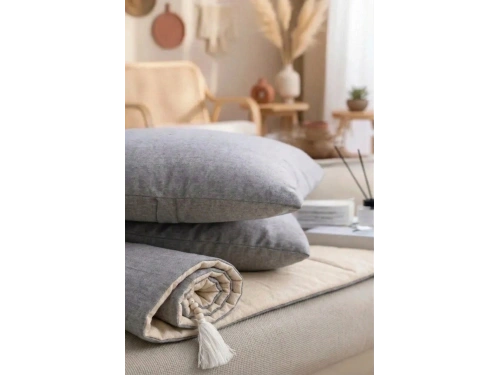 Çift Taraflı Keten Koltuk Pedi / Şiltesi [Kırlentli] - Antrasit-Krem