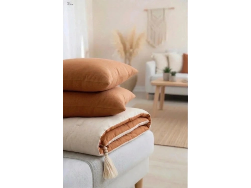 Çift Taraflı Keten Koltuk Pedi / Şiltesi [Kırlentli] - Tarçın-Krem