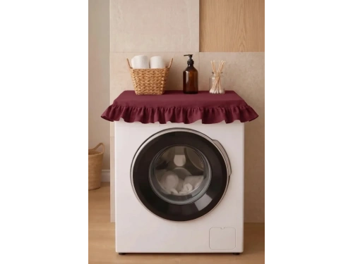Fırfırlı Çamaşır Makinesi Örtüsü - Çeyizlik Dekoratif Banyo Makine Kılıfı- Bordo