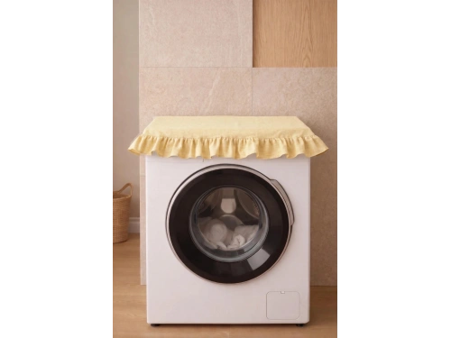 Fırfırlı Çamaşır Makinesi Örtüsü - Çeyizlik Dekoratif Banyo Makine Kılıfı- Sarı