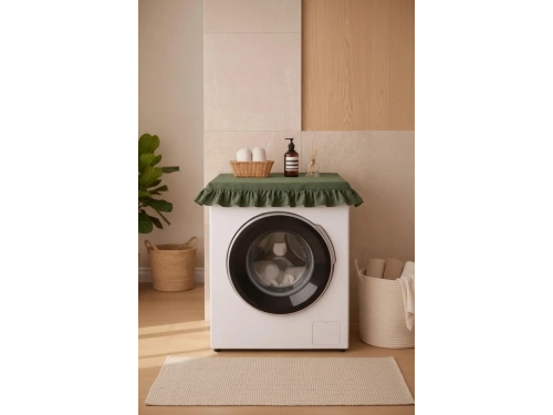 Fırfırlı Çamaşır Makinesi Örtüsü - Çeyizlik Dekoratif Banyo Makine Kılıfı- Haki