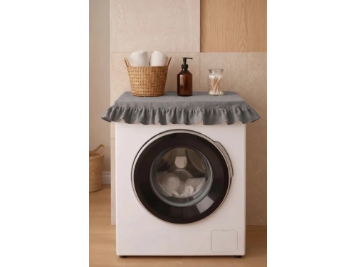 Fırfırlı Çamaşır Makinesi Örtüsü - Çeyizlik Dekoratif Banyo Makine Kılıfı- Füme