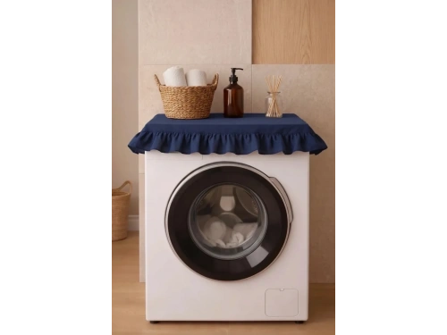 Fırfırlı Çamaşır Makinesi Örtüsü - Çeyizlik Dekoratif Banyo Makine Kılıfı- Lacivert