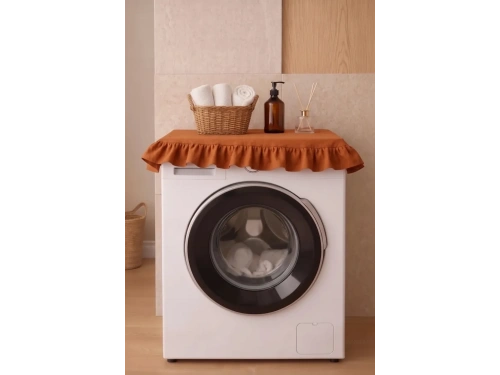 Fırfırlı Çamaşır Makinesi Örtüsü - Çeyizlik Dekoratif Banyo Makine Kılıfı- Tarçın