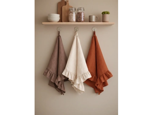 Çok Amaçlı Fırfırlı Mutfak Havlusu & Kurulama Bezi-Kahverengi-Krem-Tarçın