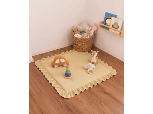 Keten Oyun Halısı, Kare Oyun Matı, Fırfırlı Oyun Minderi-Sarı
