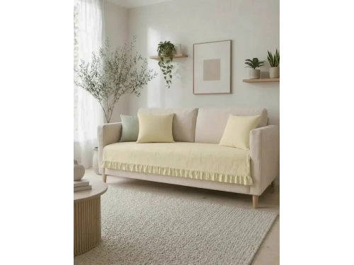 Fırfırlı Keten Koltuk Örtüsü [Kırlentli]-Sarı
