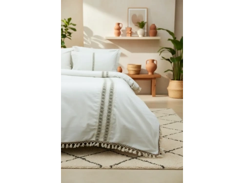 BATTAL Boy Krem Kahve Dantelli Nevresim Seti