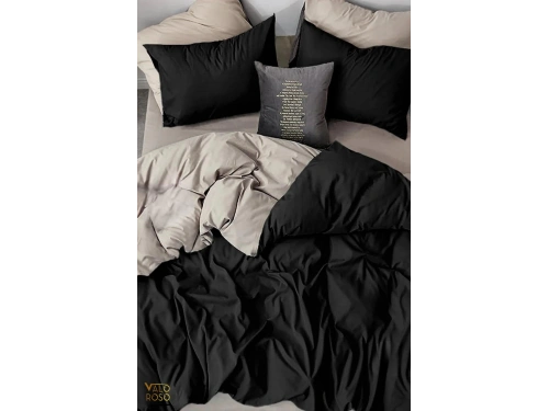 Lodos Home Pamuklu Tek Kişilik Lastikli Nevresim Takımı Siyah-Bej