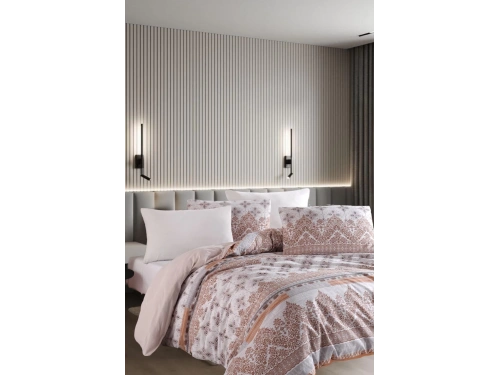 Lodos Home Conzaliza %100 Pamuklu Çift Kişilik Nevresim Takımı-Beyaz/Gül Kurusu